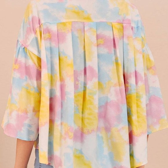 Trumpet Sleeve High Low Hem Blouse - Picture 2 of 2